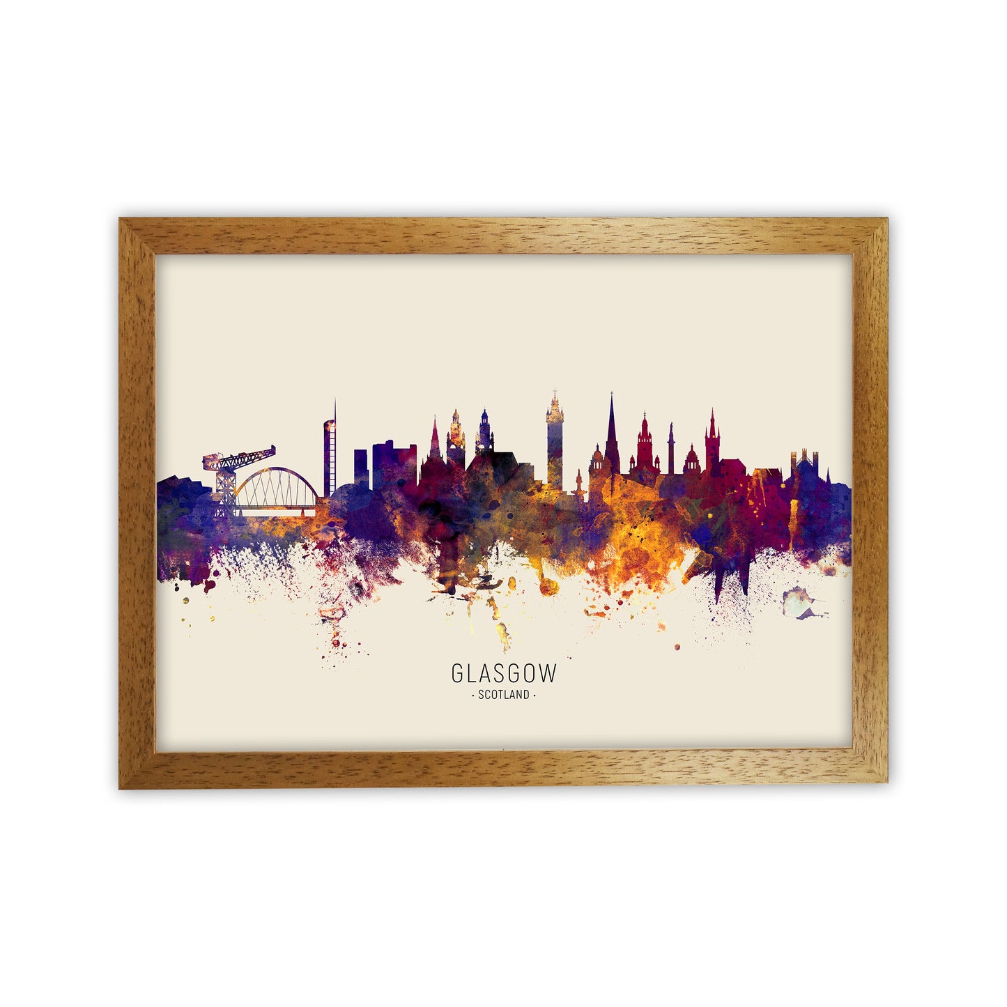 Glasgow Scotland Skyline Autumn City Name Art Print by Michael Tompsett Oak Grain