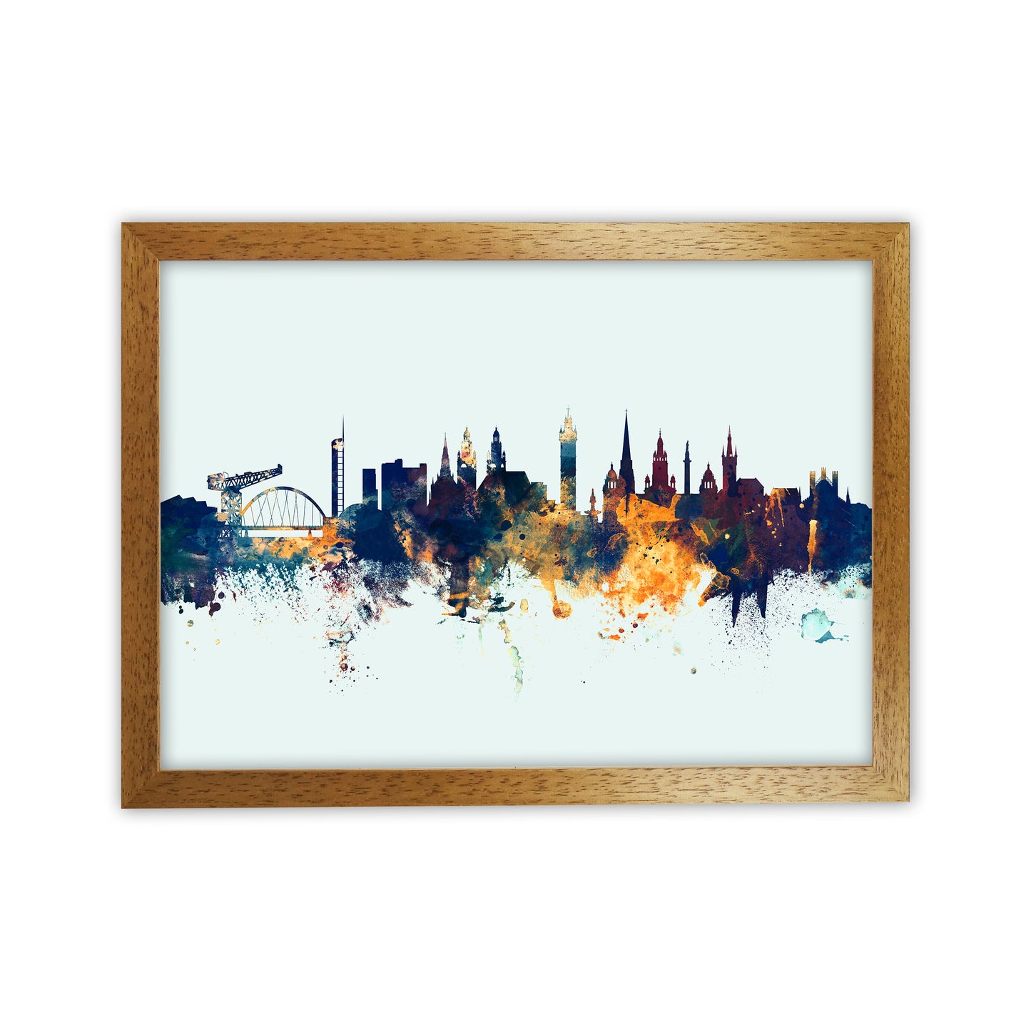 Glasgow Scotland Skyline Blue Orange Art Print by Michael Tompsett Oak Grain