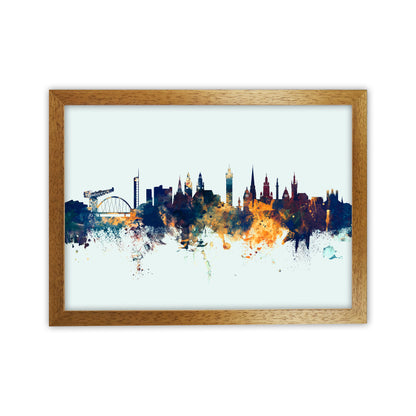 Glasgow Scotland Skyline Blue Orange Art Print by Michael Tompsett Oak Grain