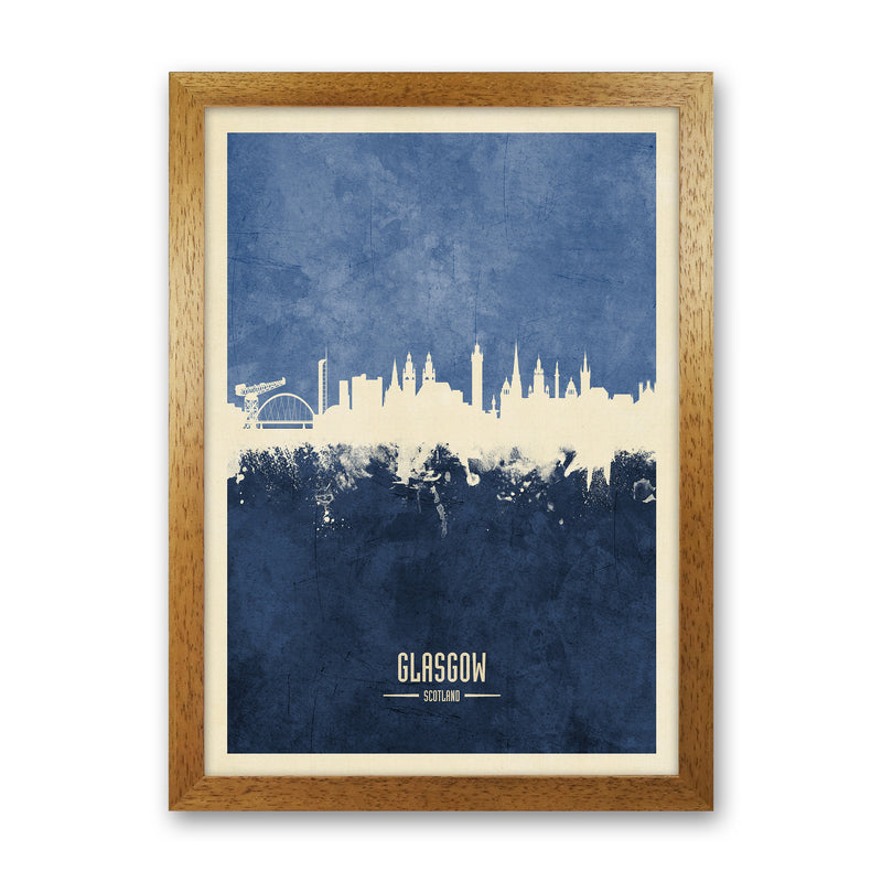 Glasgow Scotland Skyline Portrait Navy Art Print by Michael Tompsett Oak Grain