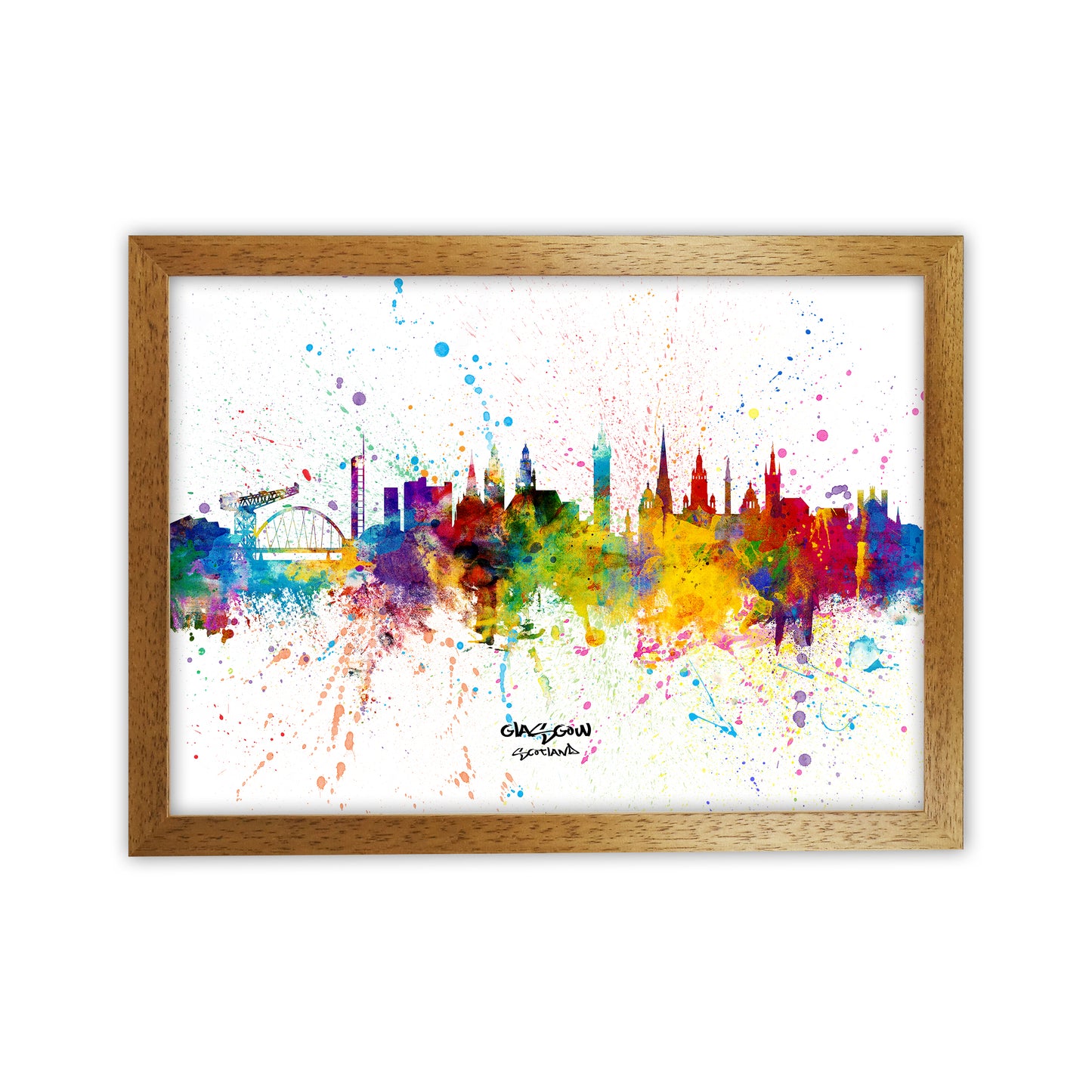 Glasgow Scotland Skyline Splash Art Print by Michael Tompsett Oak Grain