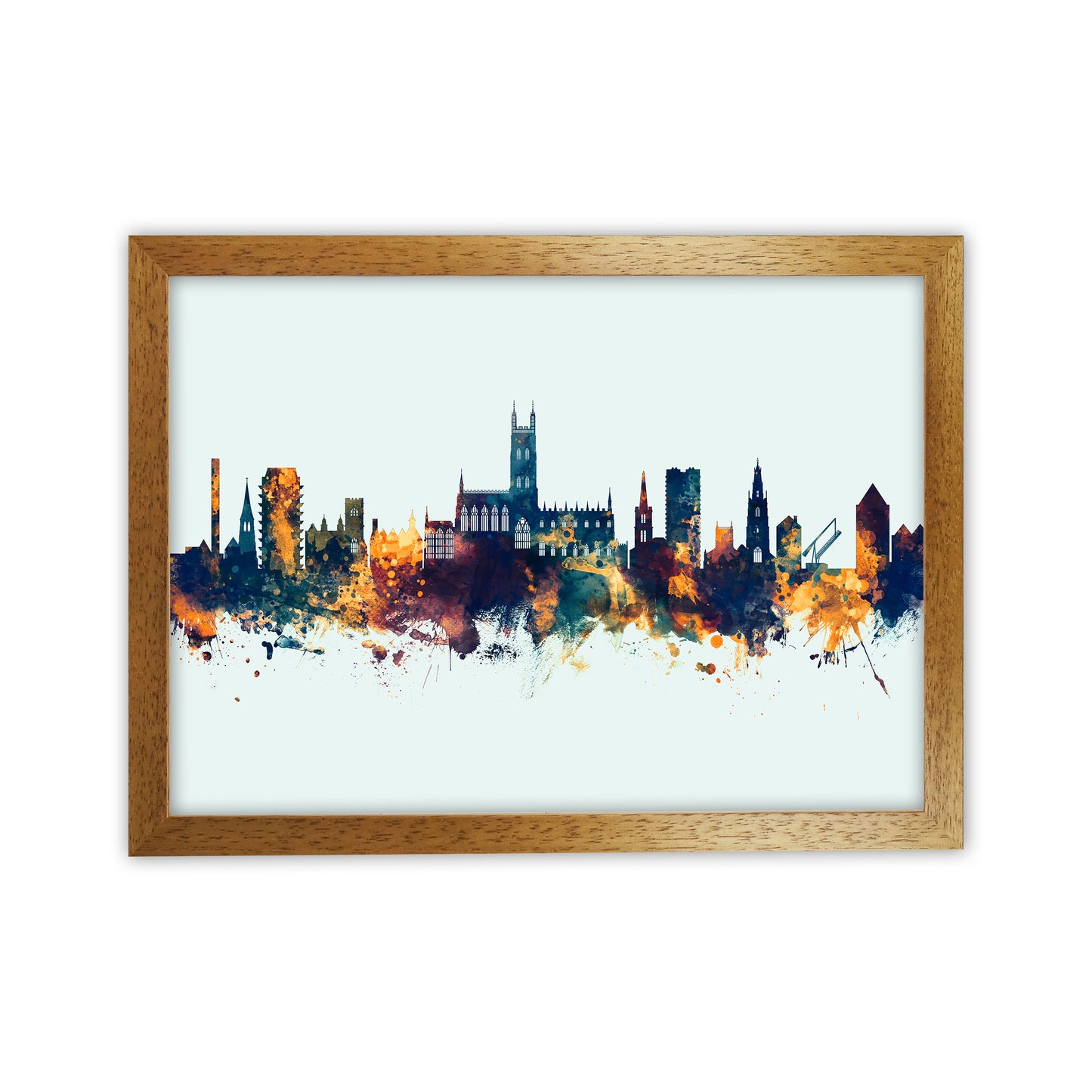 Gloucester England Skyline Blue Orange Art Print by Michael Tompsett Oak Grain