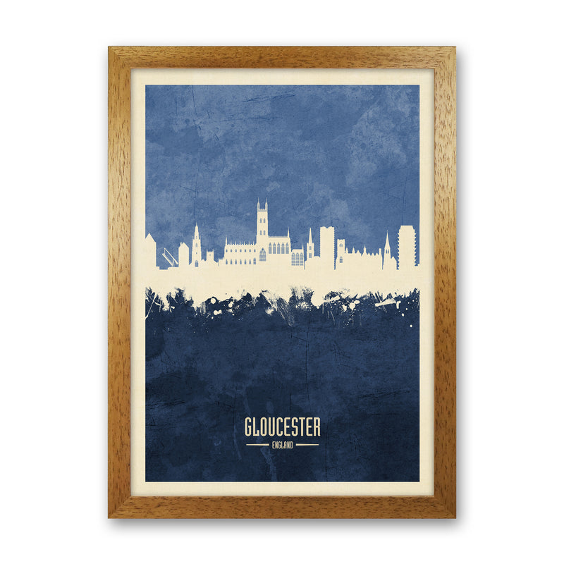 Gloucester England Skyline Portrait Navy Art Print by Michael Tompsett Oak Grain