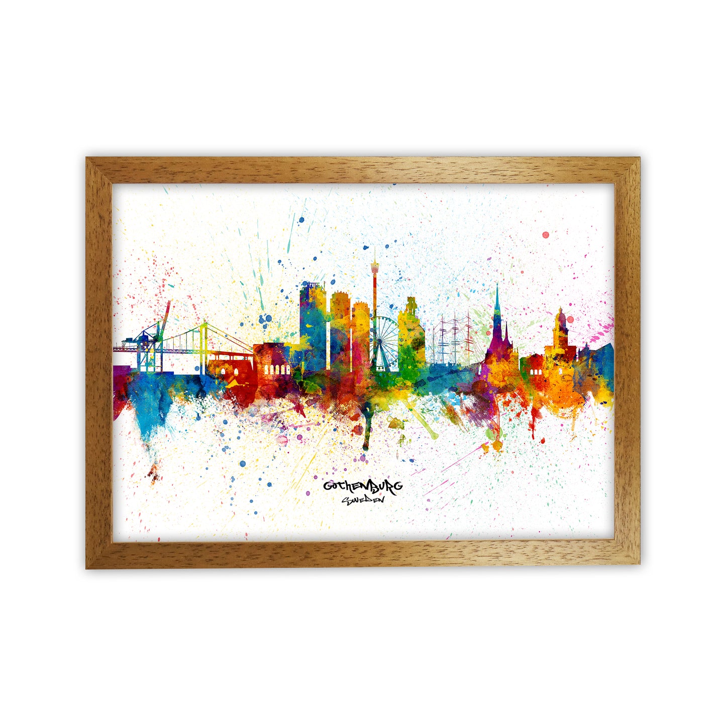 Gothenburg Sweden Skyline Splash Art Print by Michael Tompsett Oak Grain