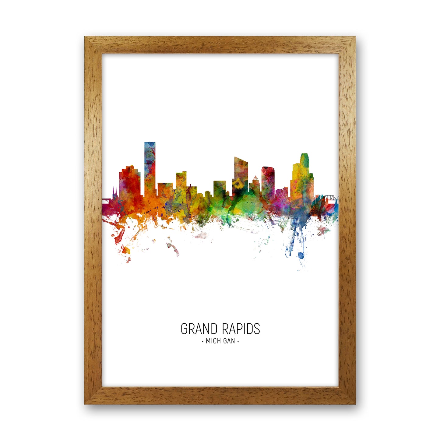 Grand Rapids Michigan Skyline Portrait Art Print by Michael Tompsett Oak Grain