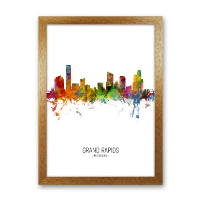 Grand Rapids Michigan Skyline Portrait Art Print by Michael Tompsett Oak Grain