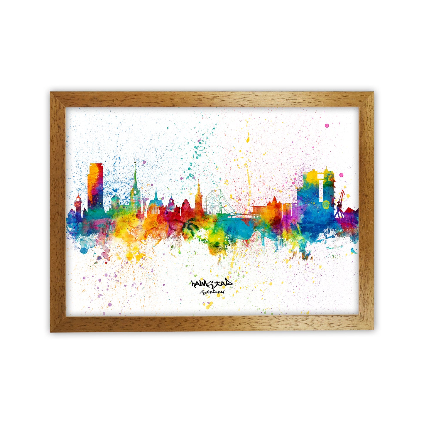 Halmstad Sweden Skyline Splash Art Print by Michael Tompsett Oak Grain