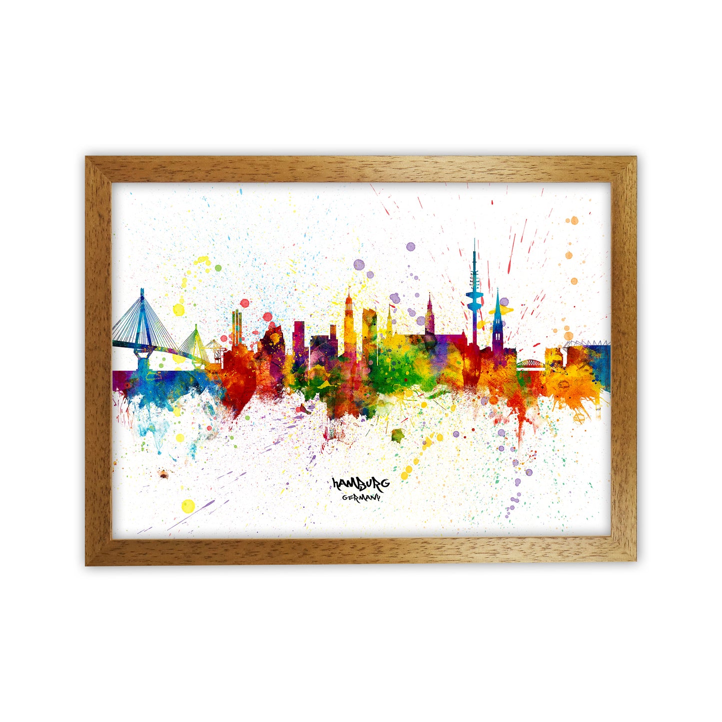 Hamburg Germany Skyline Splash Art Print by Michael Tompsett Oak Grain