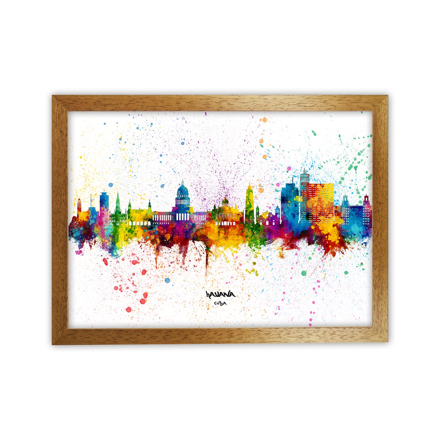 Havana Cuba Skyline Splash Art Print by Michael Tompsett Oak Grain