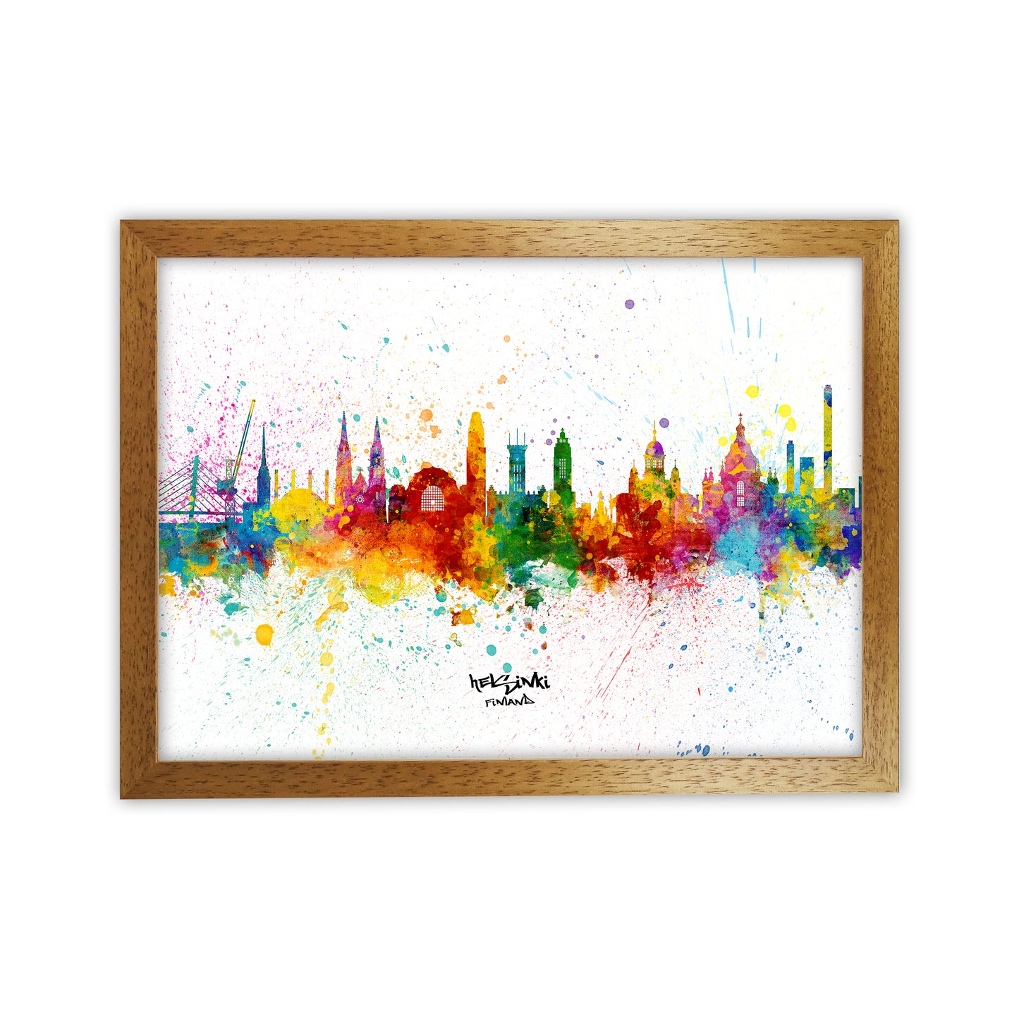 Helsinki Finland Skyline Splash Art Print by Michael Tompsett Oak Grain