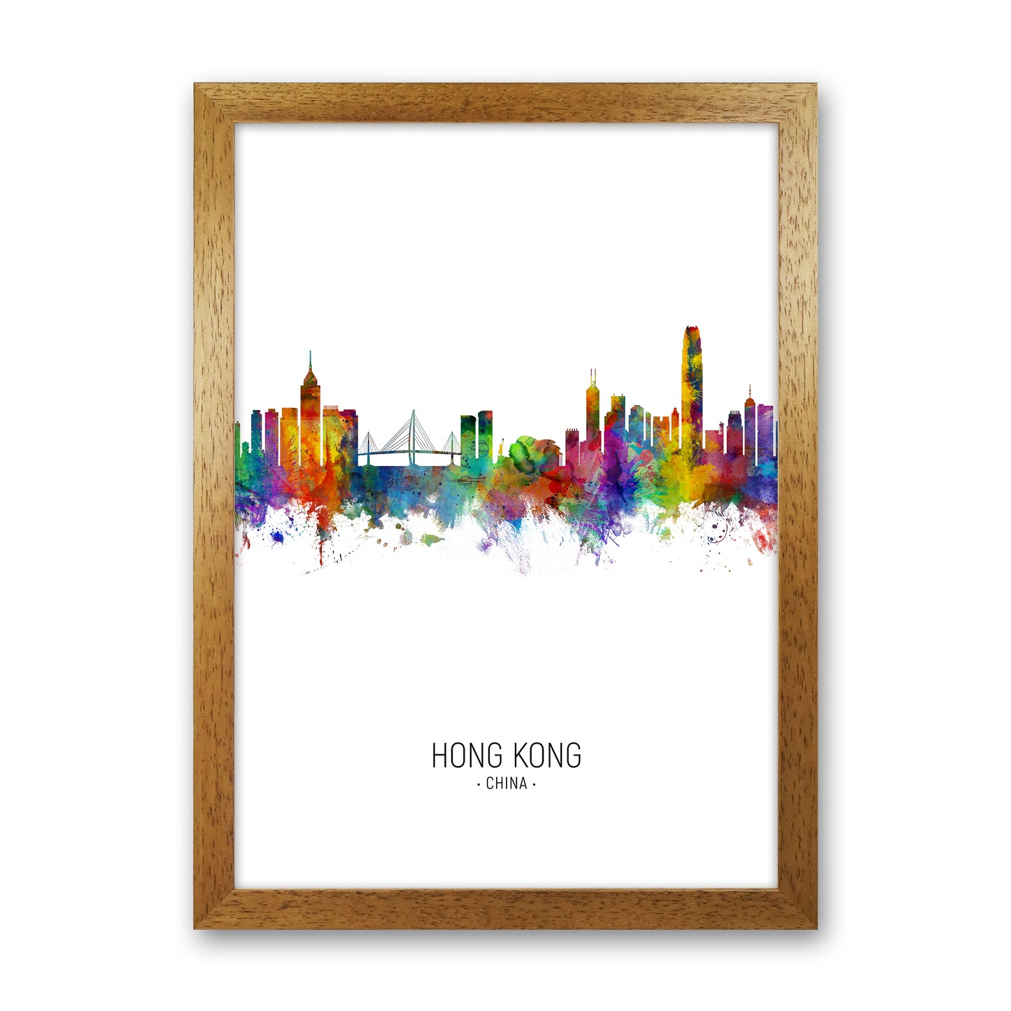 Hong Kong China Skyline Portrait Art Print by Michael Tompsett Oak Grain