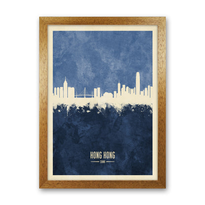 Hong Kong China Skyline Portrait Navy Art Print by Michael Tompsett Oak Grain