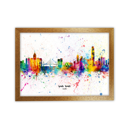 Hong Kong China Skyline Splash Art Print by Michael Tompsett Oak Grain