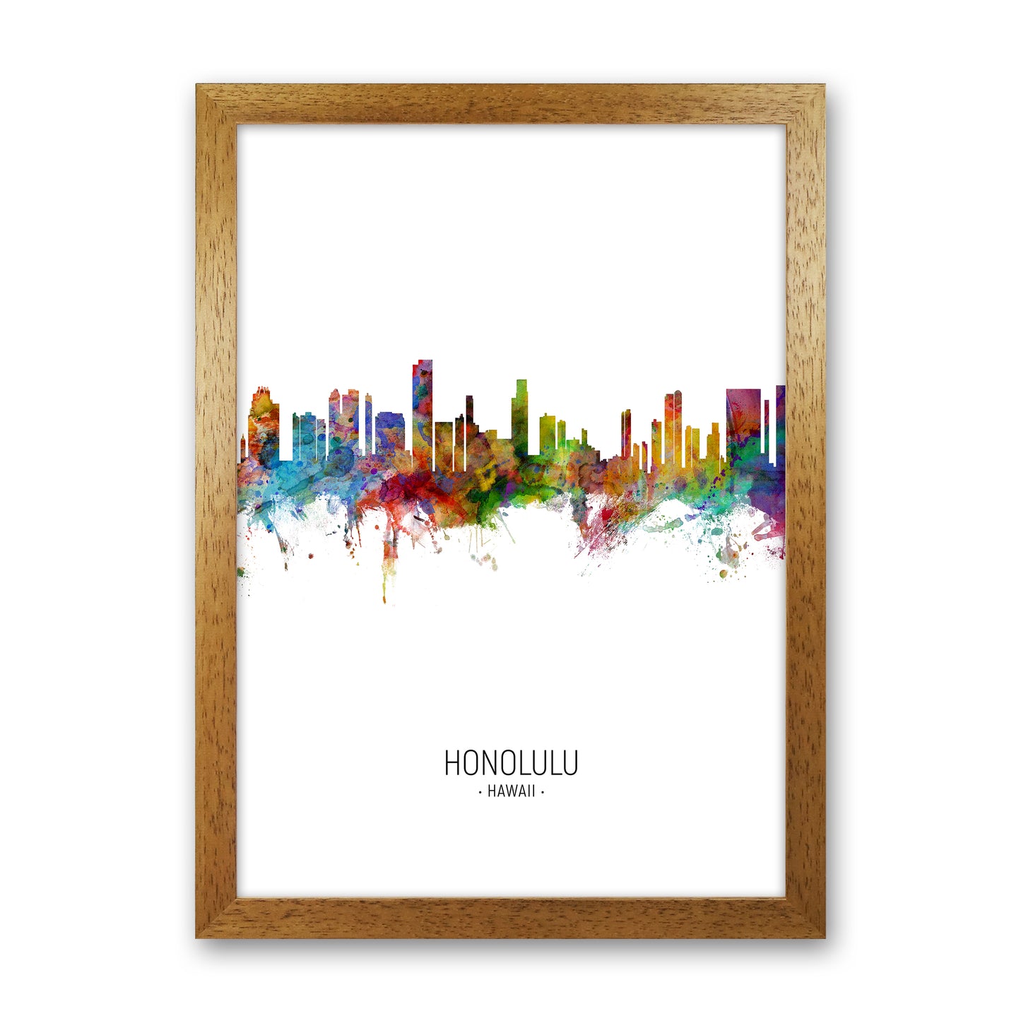 Honolulu Hawaii Skyline Portrait Art Print by Michael Tompsett Oak Grain