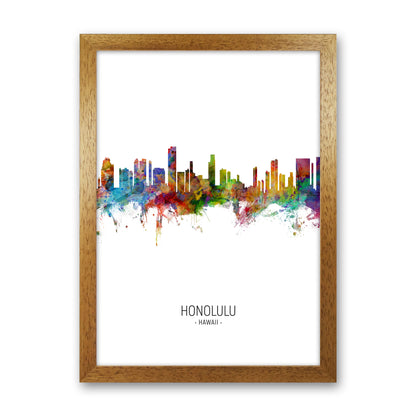 Honolulu Hawaii Skyline Portrait Art Print by Michael Tompsett Oak Grain