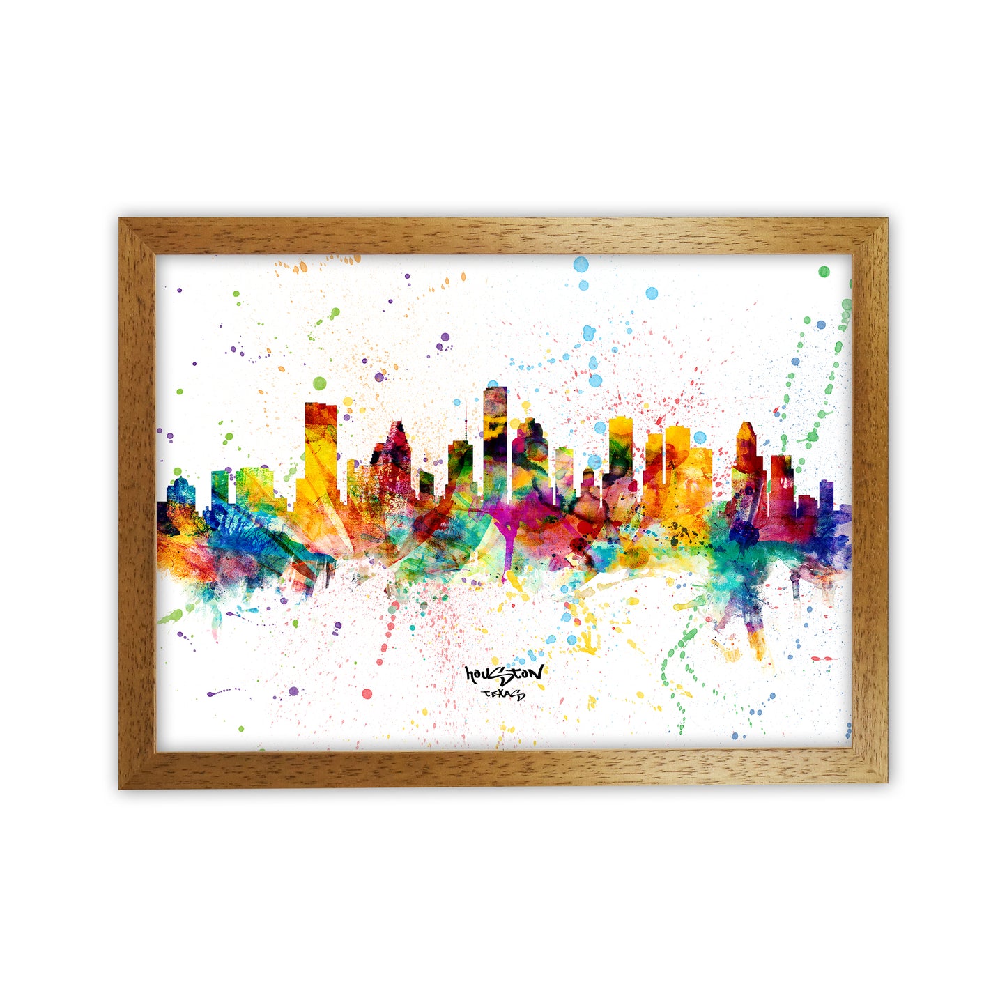 Houston Texas Skyline Splash Art Print by Michael Tompsett Oak Grain