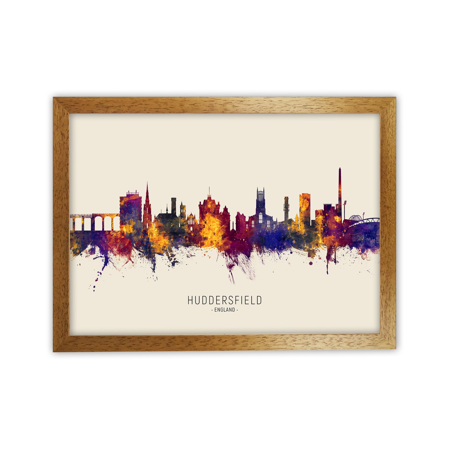 Huddersfield England Skyline Autumn City Name Art Print by Michael Tompsett Oak Grain