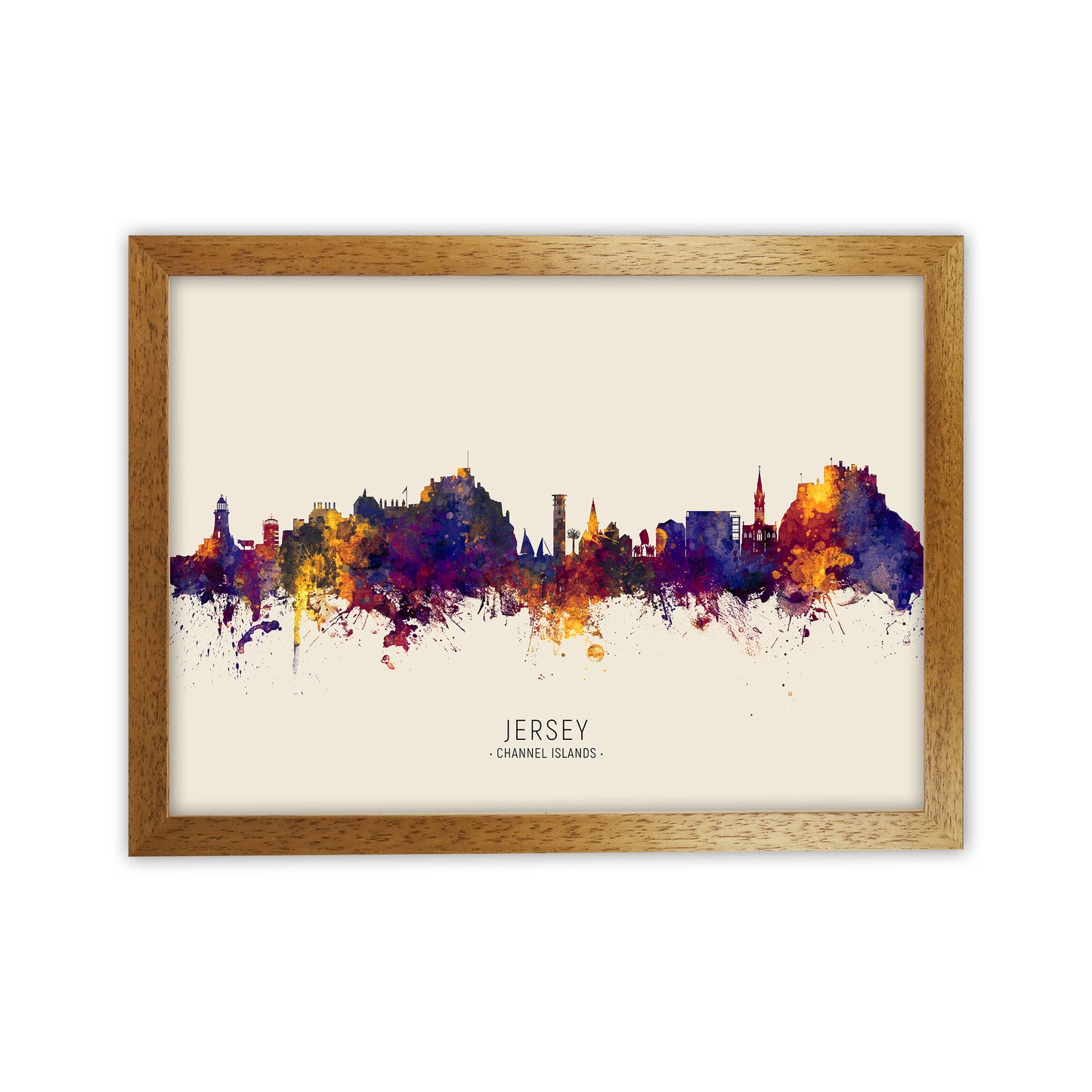 Jersey Channel Islands Skyline Autumn City Name Art Print by Michael Tompsett Oak Grain