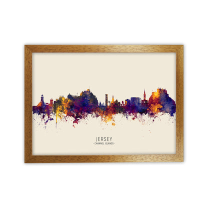 Jersey Channel Islands Skyline Autumn City Name Art Print by Michael Tompsett Oak Grain