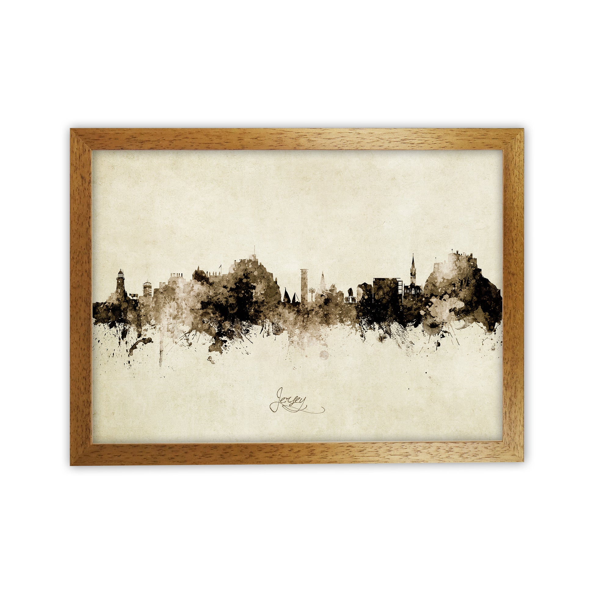 Jersey Channel Islands Skyline Vintage Art Print by Michael Tompsett Oak Grain