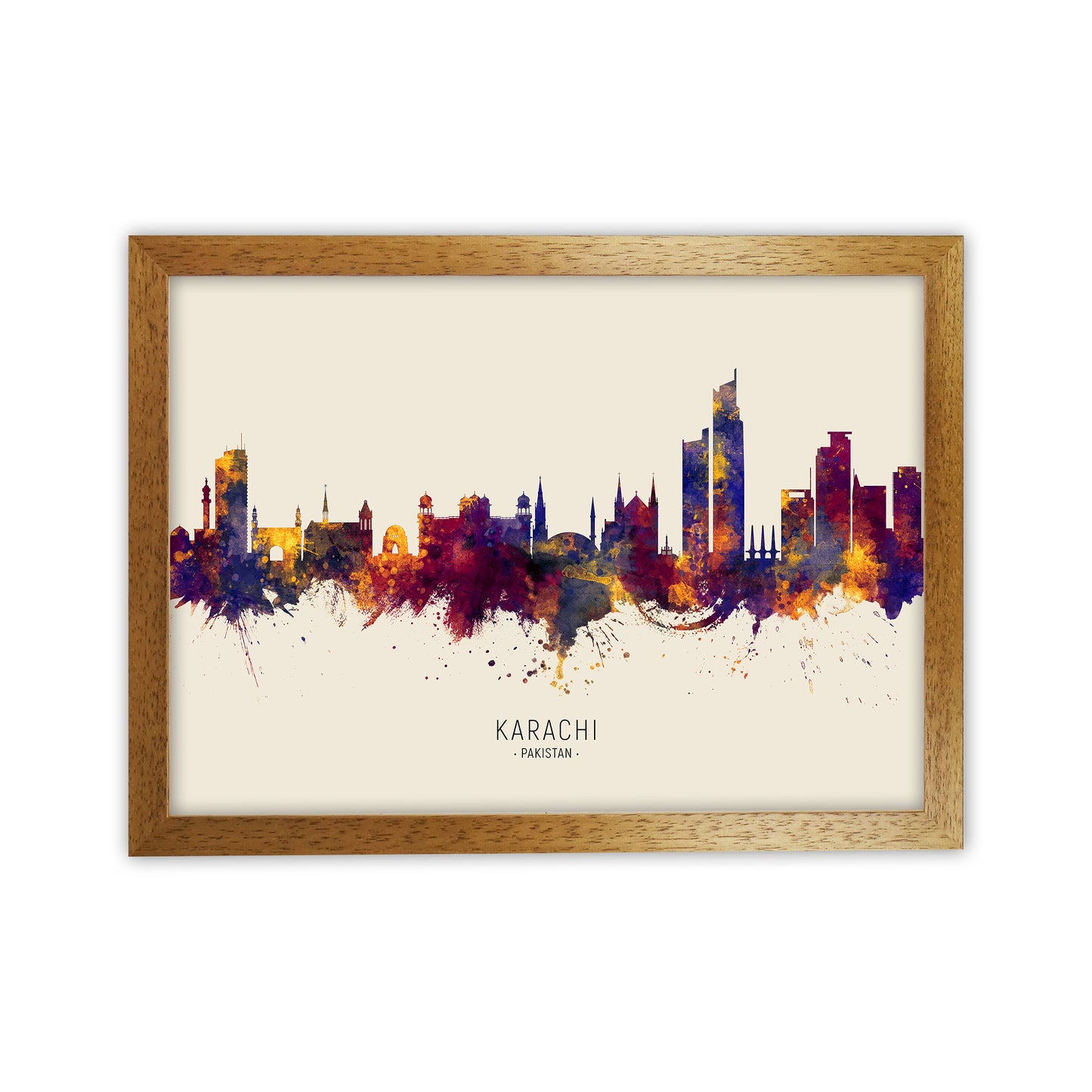 Karachi Pakistan Skyline Autumn City Name Art Print by Michael Tompsett Oak Grain