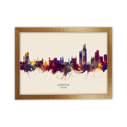 Karachi Pakistan Skyline Autumn City Name Art Print by Michael Tompsett Oak Grain
