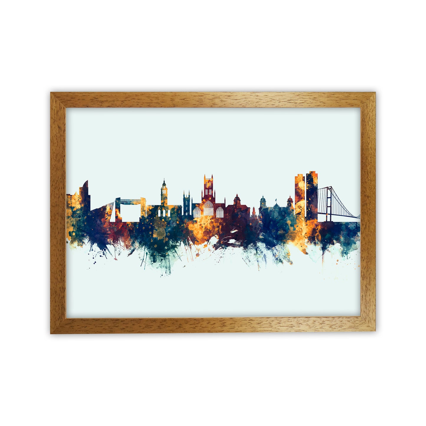 Kingston Upon Hull England Skyline Blue Orange Art Print by Michael Tompsett Oak Grain