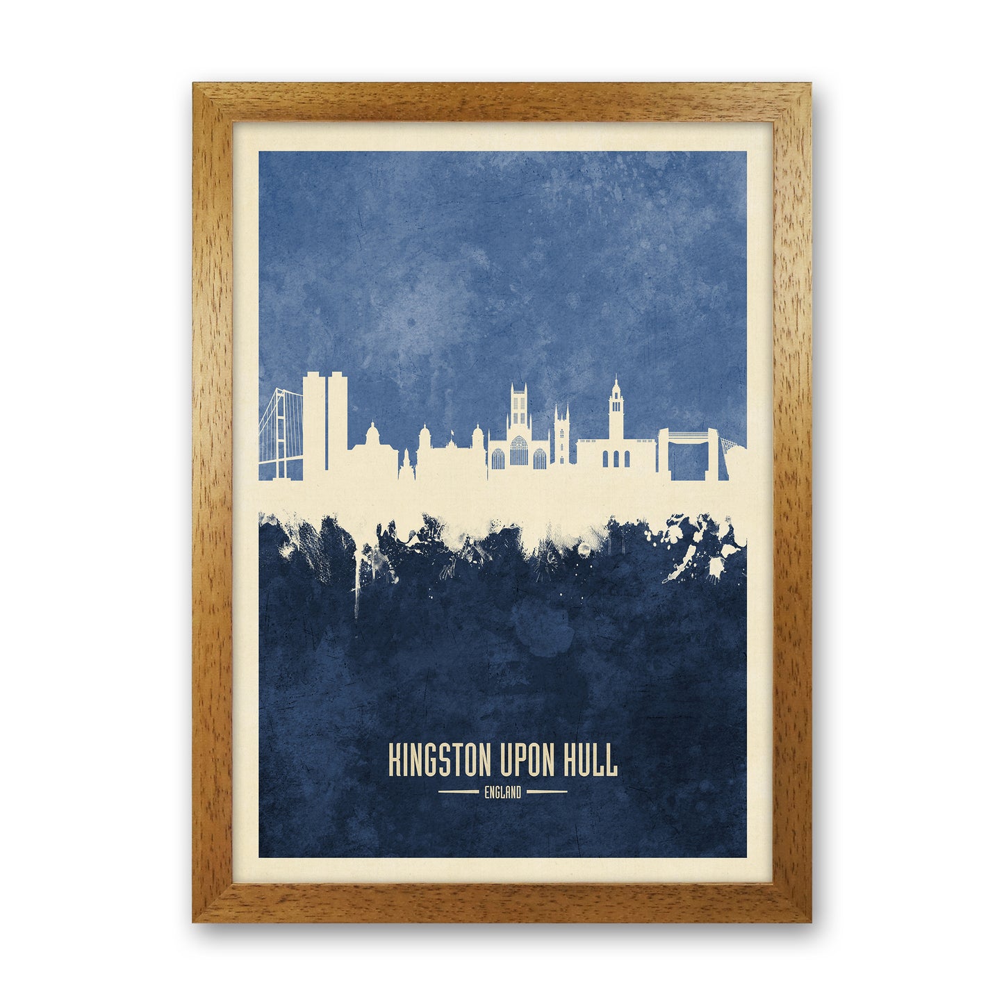 Kingston Upon Hull England Skyline Portrait Navy Art Print by Michael Tompsett Oak Grain