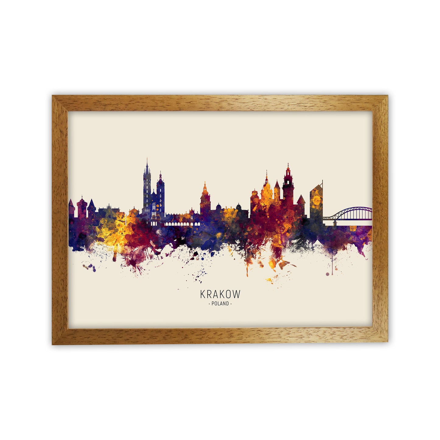 Krakow Poland Skyline Autumn City Name Art Print by Michael Tompsett Oak Grain