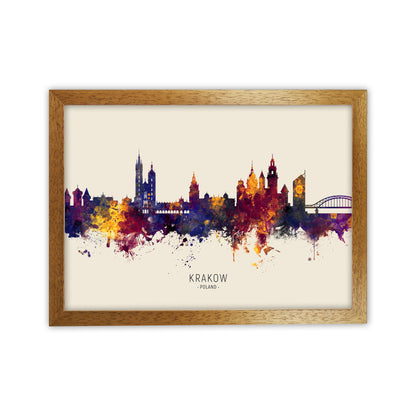 Krakow Poland Skyline Autumn City Name Art Print by Michael Tompsett Oak Grain