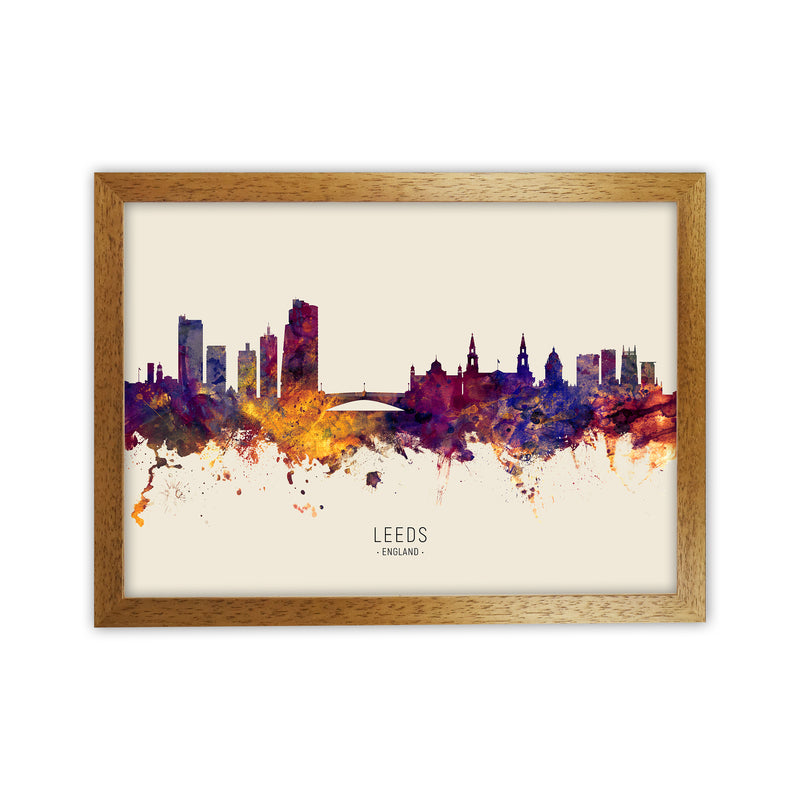 Leeds England Skyline Autumn City Name Art Print by Michael Tompsett Oak Grain