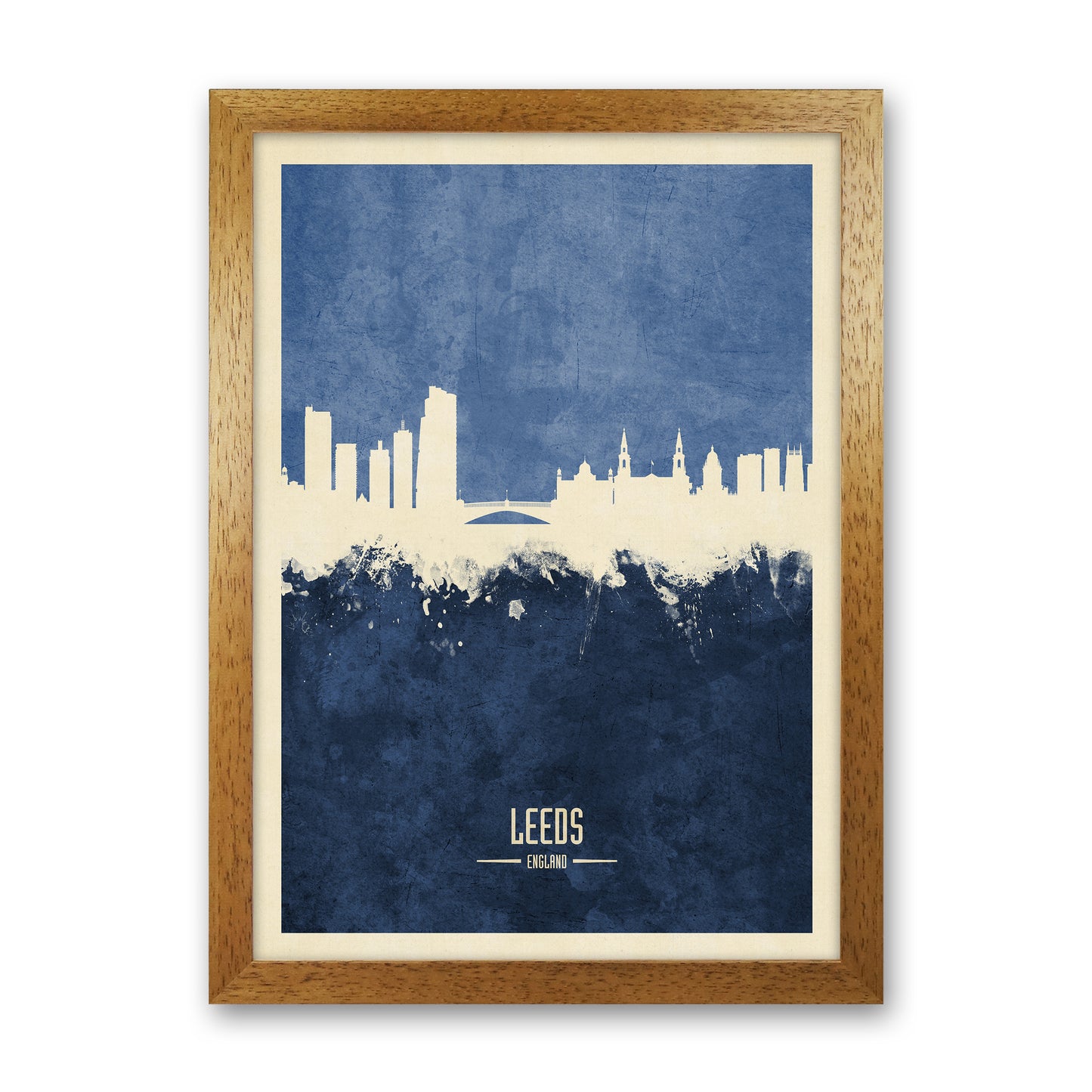 Leeds England Skyline Portrait Navy Art Print by Michael Tompsett Oak Grain