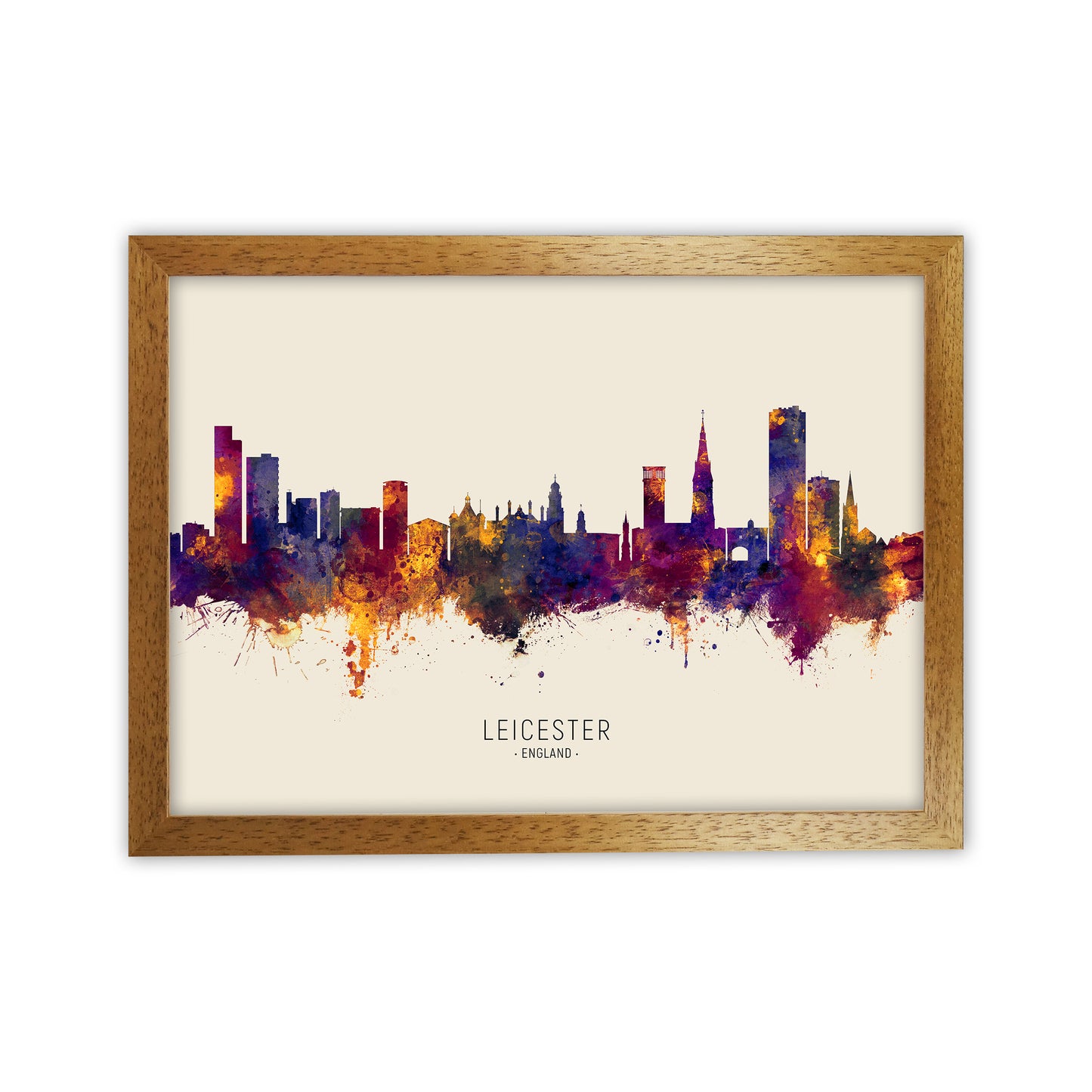 Leicester England Skyline Autumn City Name Art Print by Michael Tompsett Oak Grain