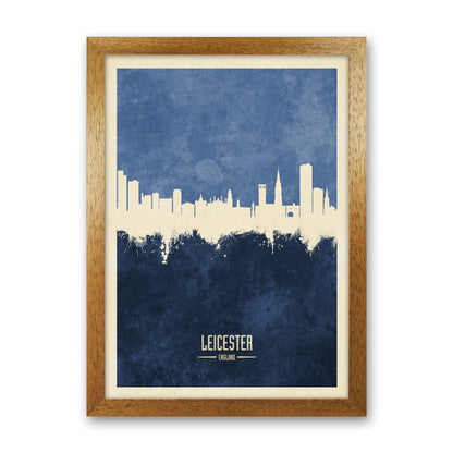 Leicester England Skyline Portrait Navy Art Print by Michael Tompsett Oak Grain