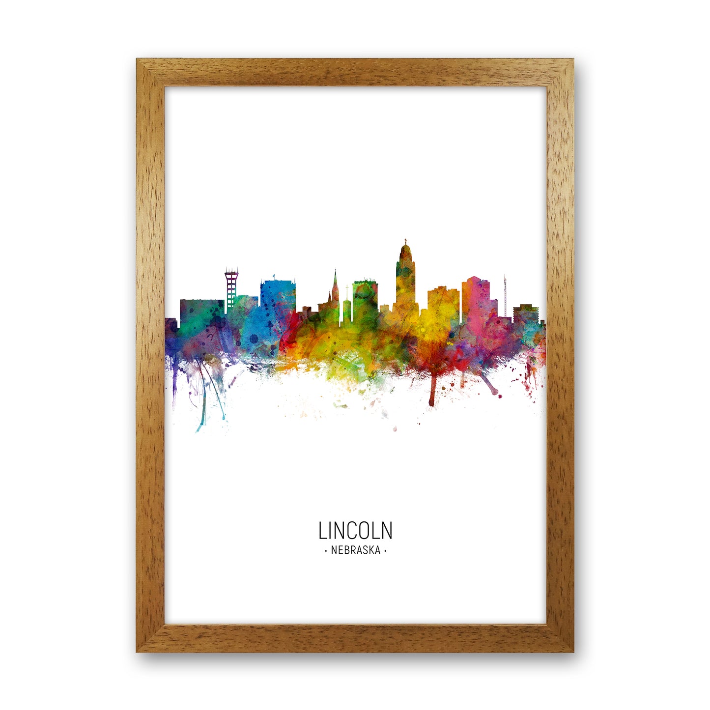 Lincoln Nebraska Skyline Portrait Art Print by Michael Tompsett Oak Grain