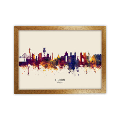 Lisbon Portugal Skyline Autumn City Name Art Print by Michael Tompsett Oak Grain
