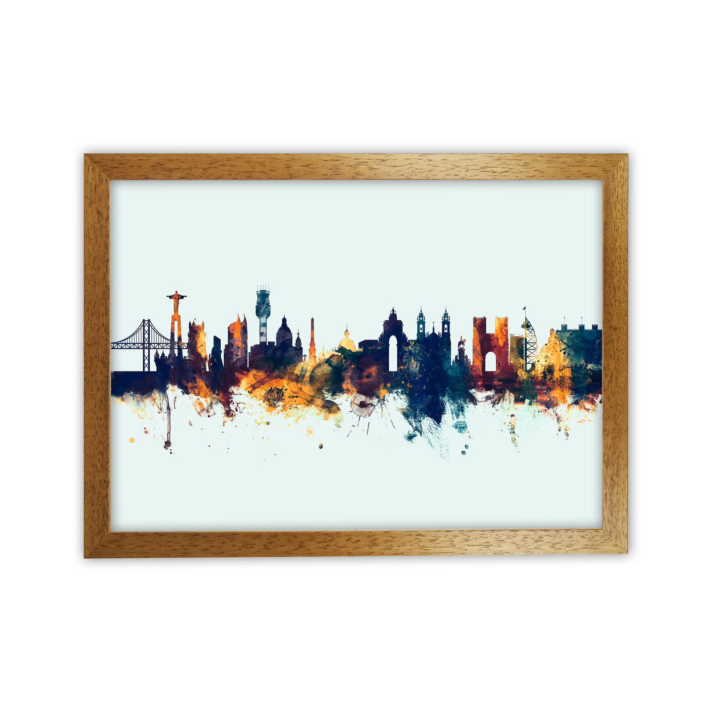 Lisbon Portugal Skyline Blue Orange Art Print by Michael Tompsett Oak Grain