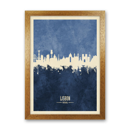 Lisbon Portugal Skyline Portrait Navy Art Print by Michael Tompsett Oak Grain