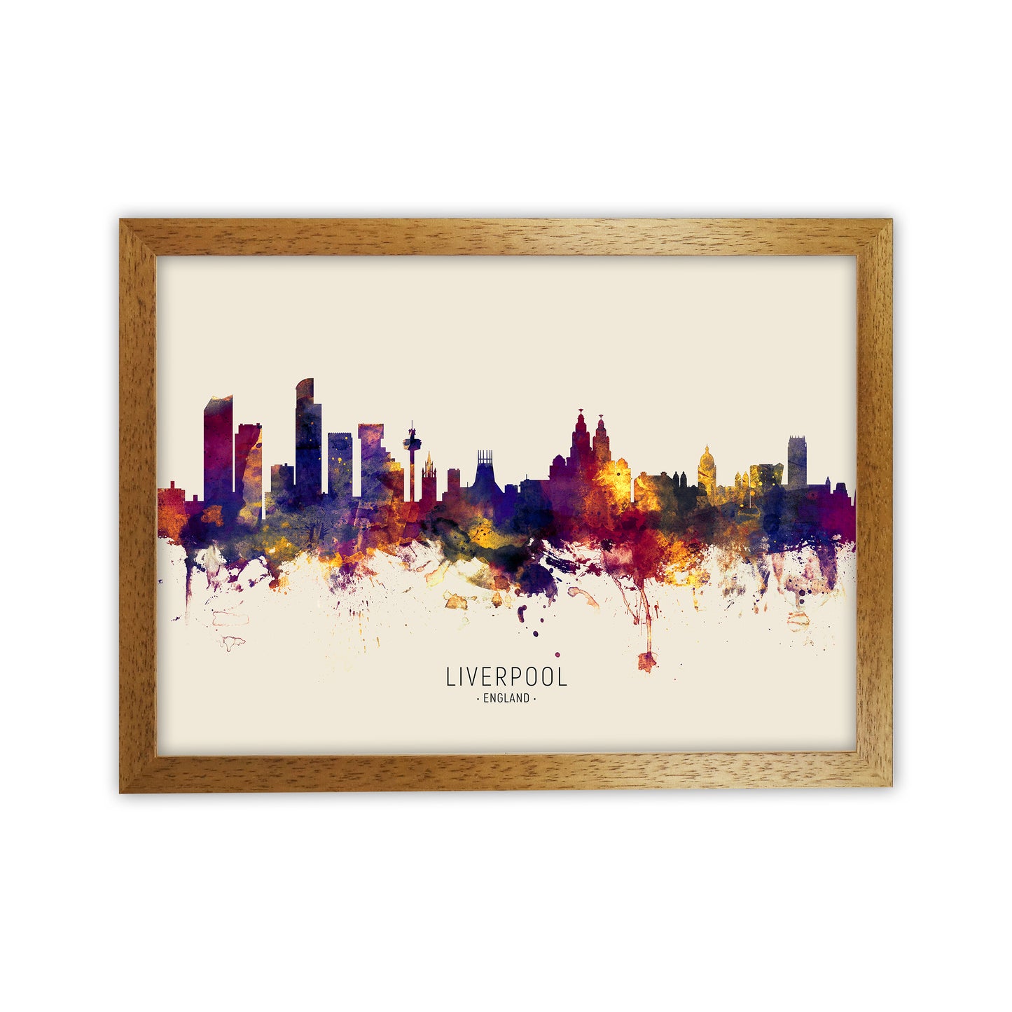 Liverpool England Skyline Autumn City Name Art Print by Michael Tompsett Oak Grain