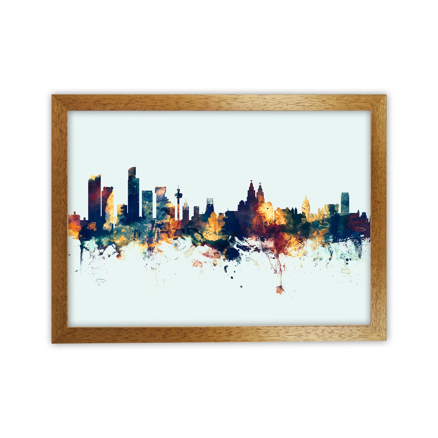 Liverpool England Skyline Blue Orange Art Print by Michael Tompsett Oak Grain