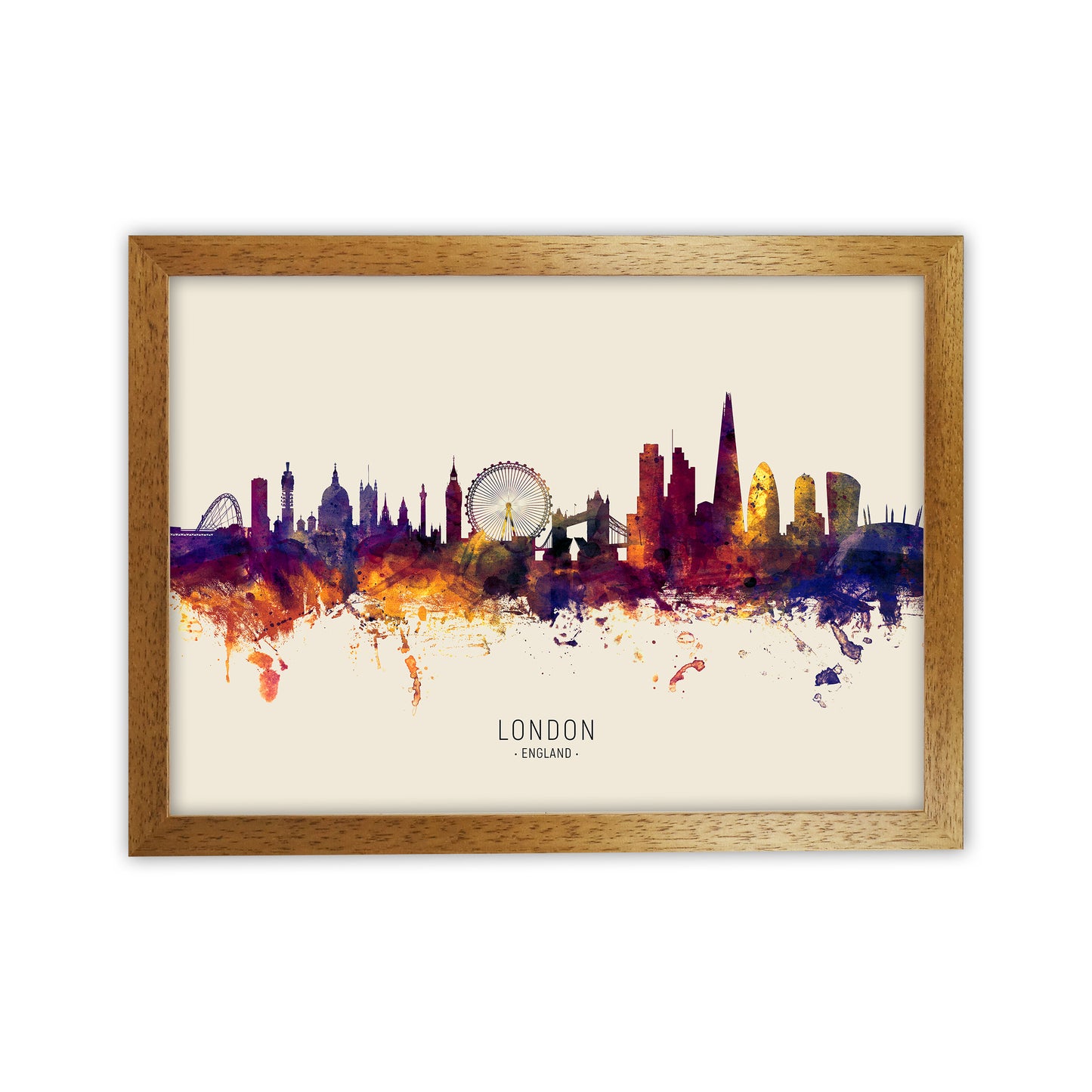 London England Skyline Autumn City Name Art Print by Michael Tompsett Oak Grain