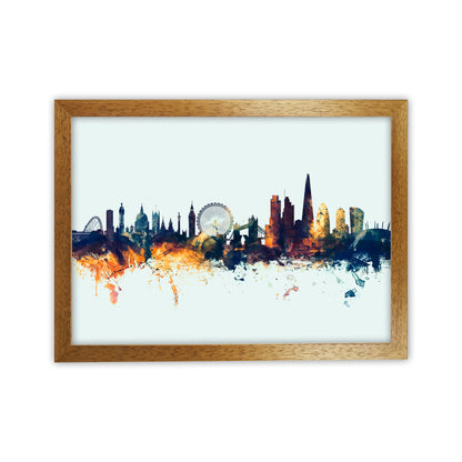 London England Skyline Blue Orange Art Print by Michael Tompsett Oak Grain
