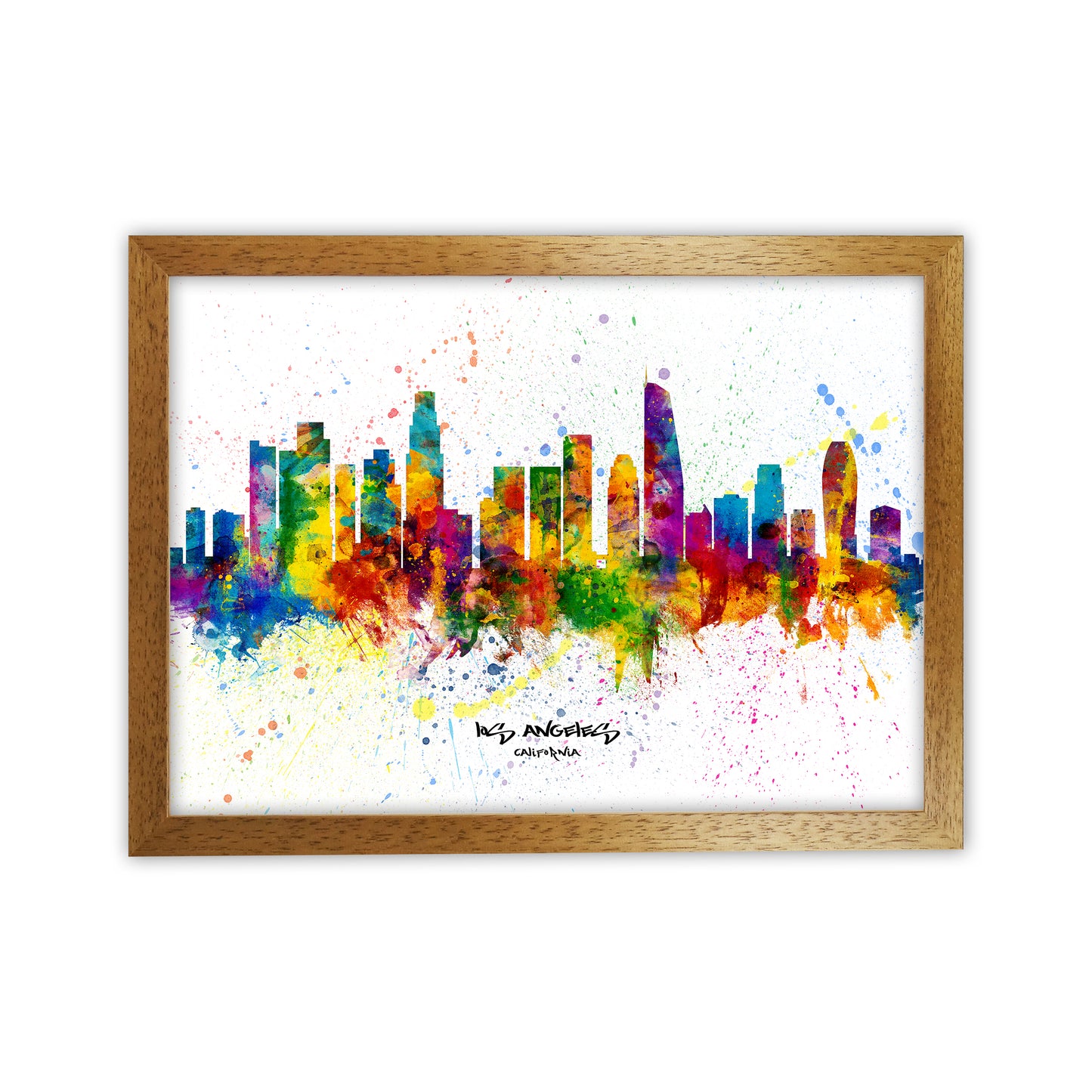 Los Angeles California Skyline Splash Art Print by Michael Tompsett Oak Grain