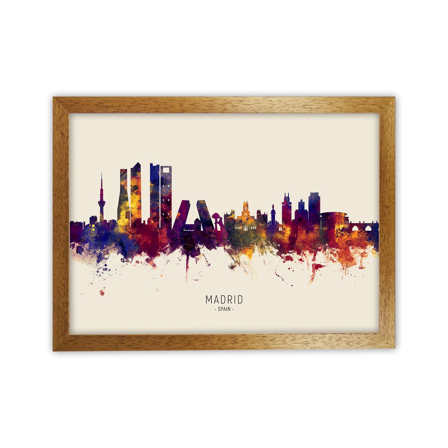 Madrid Spain Skyline Autumn City Name Art Print by Michael Tompsett Oak Grain