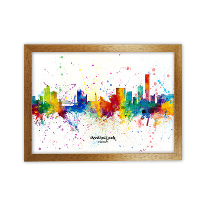 Manchester England Skyline Splash Art Print by Michael Tompsett Oak Grain