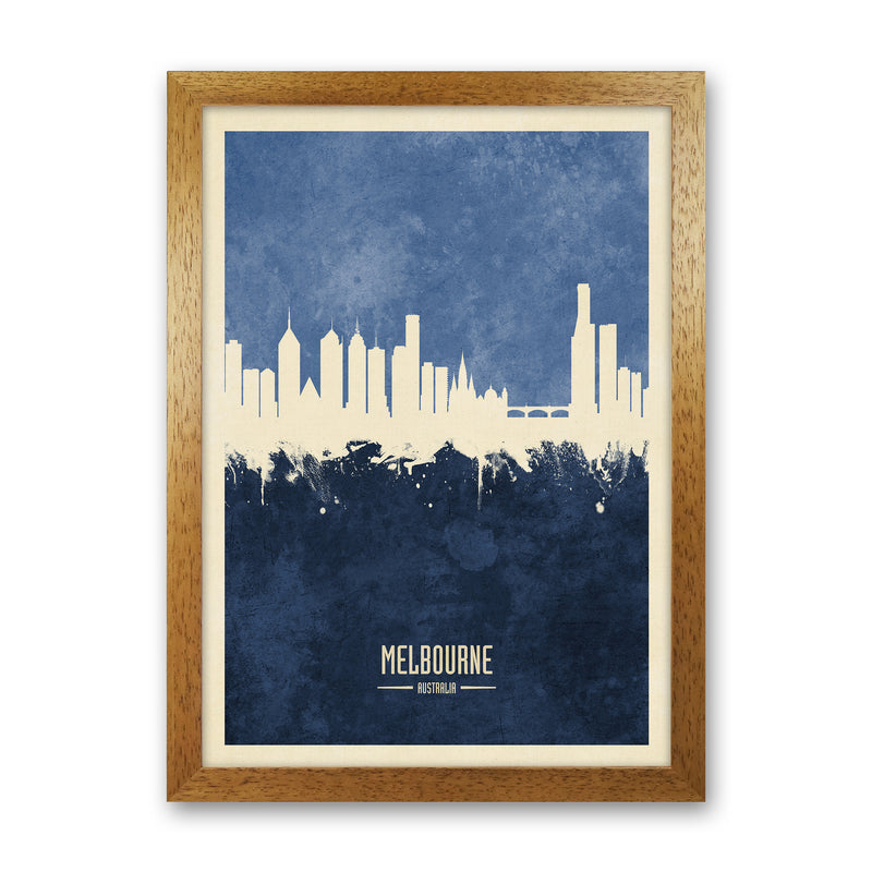 Melbourne Australia Skyline Portrait Navy Art Print by Michael Tompsett Oak Grain