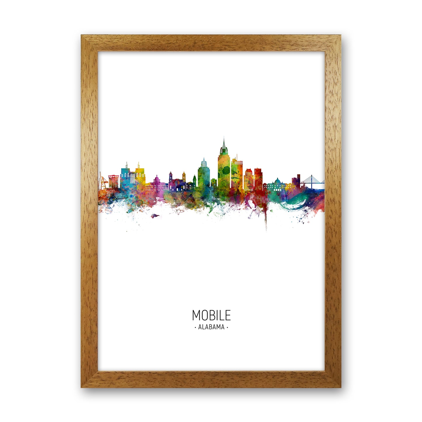Mobile Alabama Skyline Portrait Art Print by Michael Tompsett Oak Grain