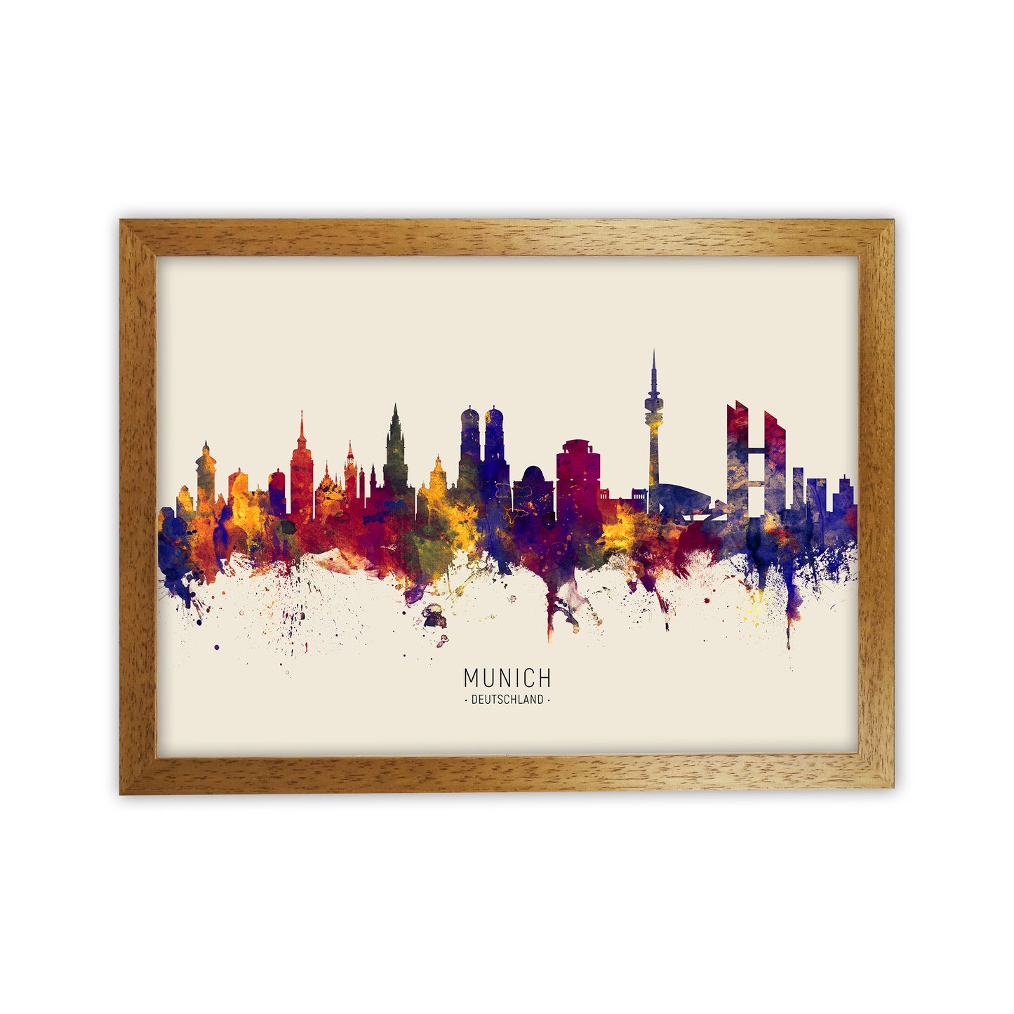 Munich Deutschland Skyline Autumn City Name Art Print by Michael Tompsett Oak Grain