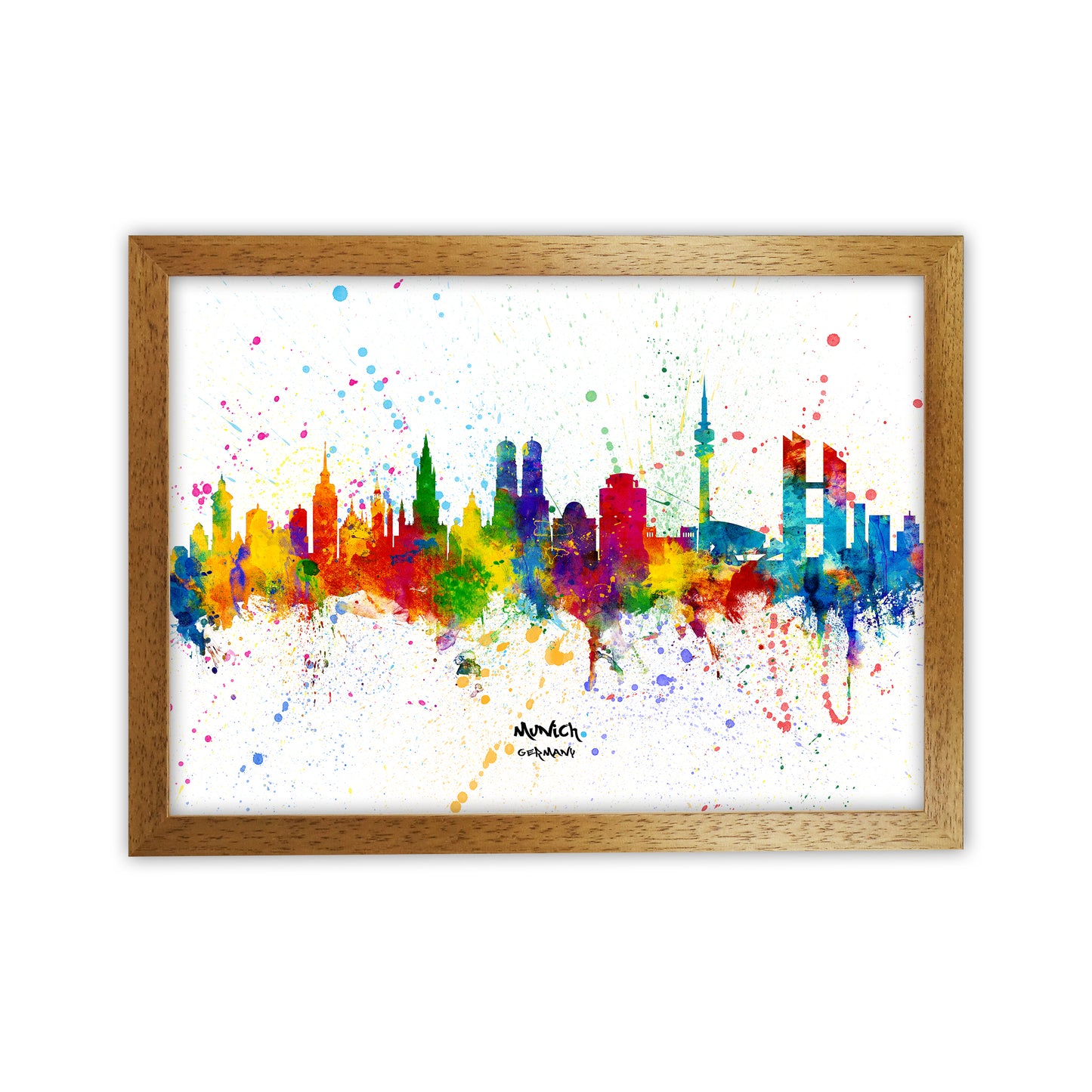 Munich Germany Skyline Splash Art Print by Michael Tompsett Oak Grain