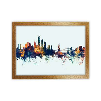 New York New York Skyline Blue Orange Art Print by Michael Tompsett Oak Grain